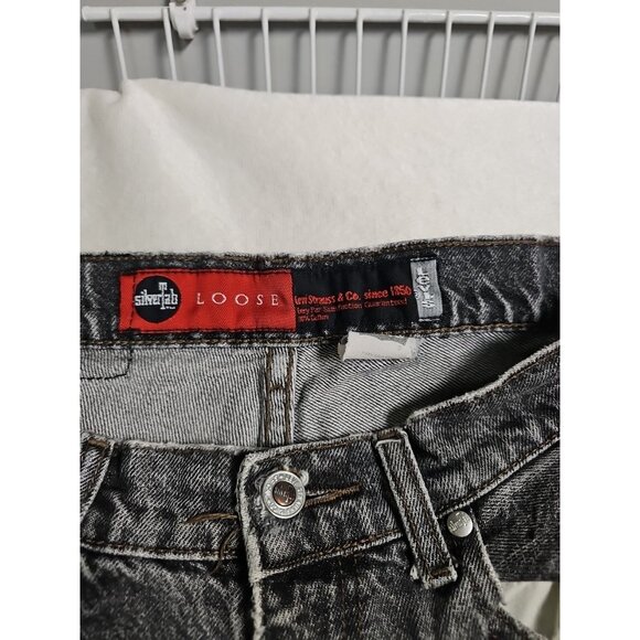 Levis  Silvertab Baggy Mens Black Jeans Faded  34X32 Distressed - Picture 8 of 12